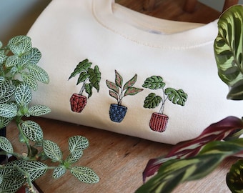 Embroidered House Plants Sweatshirt: Unisex Eco Jumper