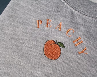 Peachy Embroidered Jumper, Spring Clothing, Mothers Day, Embroidery, Peach, Sweatshirt, Embroidered, Fruit, Unisex, Girlfriend gift Idea