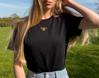 Bee Embroidered T-Shirt: Organic Cotton Nature Top