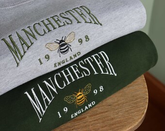 Embroidered Manchester Bee Sweatshirt: Unisex Eco Jumper