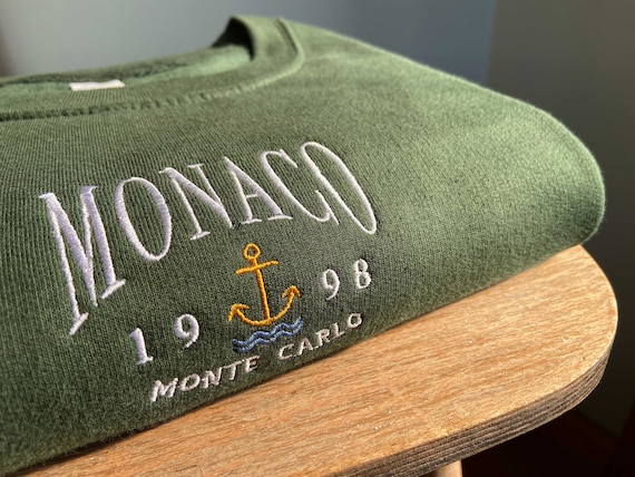 Monaco Embroidered Sweatshirt Unisex Crewneck Sweater Monte Carlo Eco Jumper Yacht Club Embroidery City Vintage Retro Gift Ideas Etsy Canada