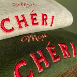 Mon Cheri Embroidered Sweatshirt, Sweetheart, Mother&#39;s Day, Retro Sweater, Eco Unisex Jumper, Embroidery, Gift for her, Girlfriend Gift