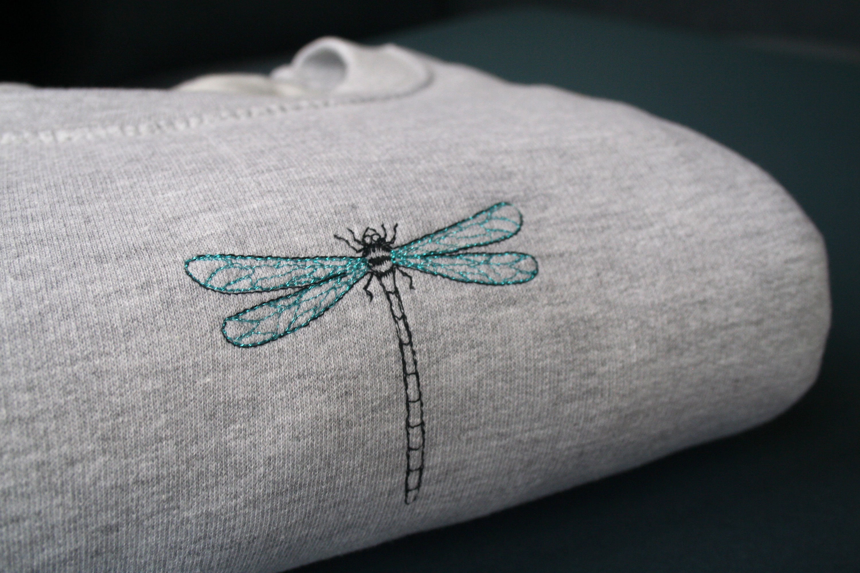 Dragonfly, Embroidery, Sweatshirt, Loungewear, Jumper, Nature Lover, Embroidered, Insect, Hoodie, Grey Top, Handmade, Nature, Gift For Her