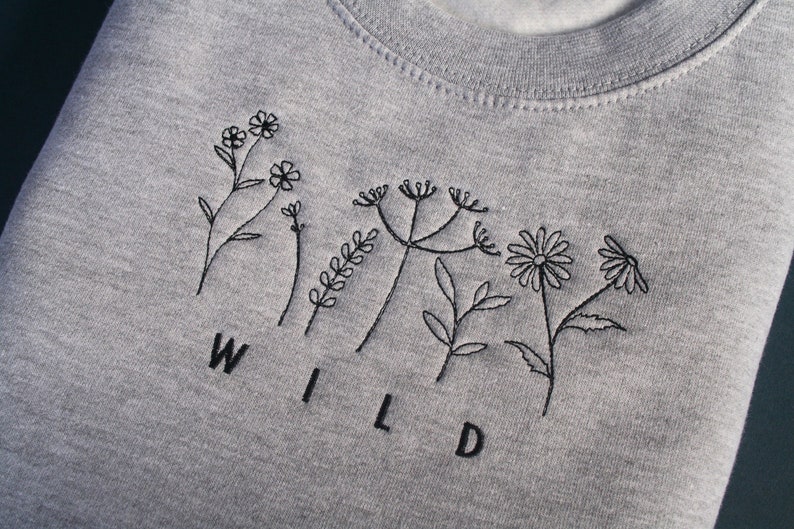 Wild Flower Jumper Embroidery Sweatshirt Flowers Etsy