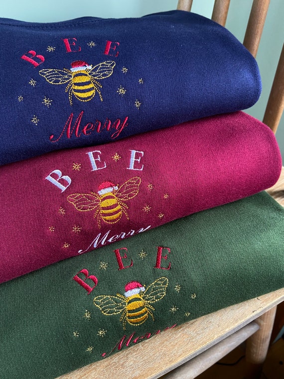 Bee Merry Sweatshirt Christmas Jumper Embroidery Sweater Nature Lover Embroidered Xmas Gift for Her Stocking Filler Holidays Gifts Etsy UK