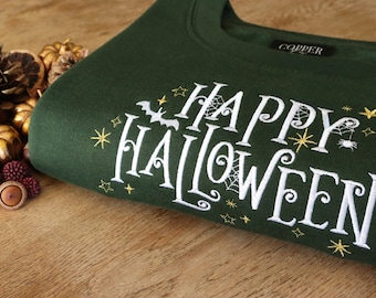 Embroidered Happy Halloween Sweatshirt: Unisex Eco Jumper