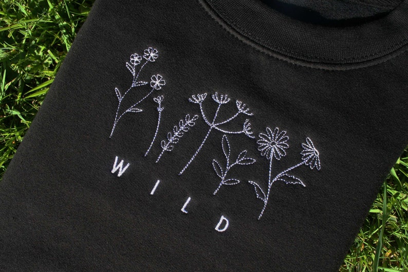 Wild Flower Black Jumper Embroidery Sweatshirt Flowers Etsy