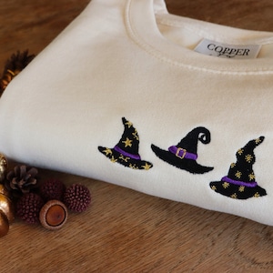 Witch Hats Embroidered Sweatshirt, Halloween, Autumn Clothing, Embroidery, Fall Sweater, Eco Jumper, Unisex, Halloween Costume, Witch Hats