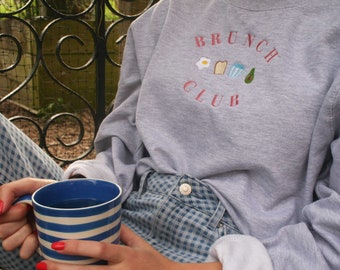 Felpa ricamata Brunch Club: sacchetto regalo in cotone blu navy