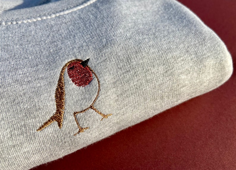 Robin Embroidered Sweatshirt, Christmas Sweater, Embroidery, Jumper Comfy Loungewear, Festive Clothing, Nature Lover Present, Xmas Gift Idea image 1