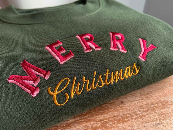 Retro Merry Christmas Embroidered Jumper, Unisex, Holidays Sweater