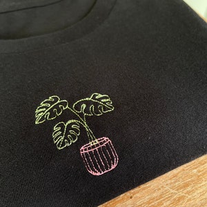 House Plant, Embroidered T-shirt, Eco Tee, Embroidery, Sustainable, Monstera Plant, Flowers Nature, Gardening, Girlfriend Gift, Valentines