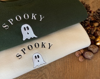 Embroidered Spooky Ghost Halloween Sweatshirt: Unisex Eco Jumper