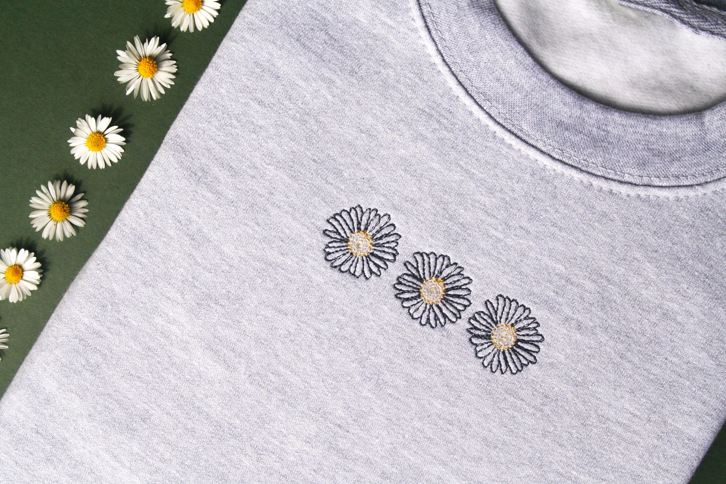 Daisy Jumper, Embroidery, Sweatshirt, Flowers, Grey Hoodie