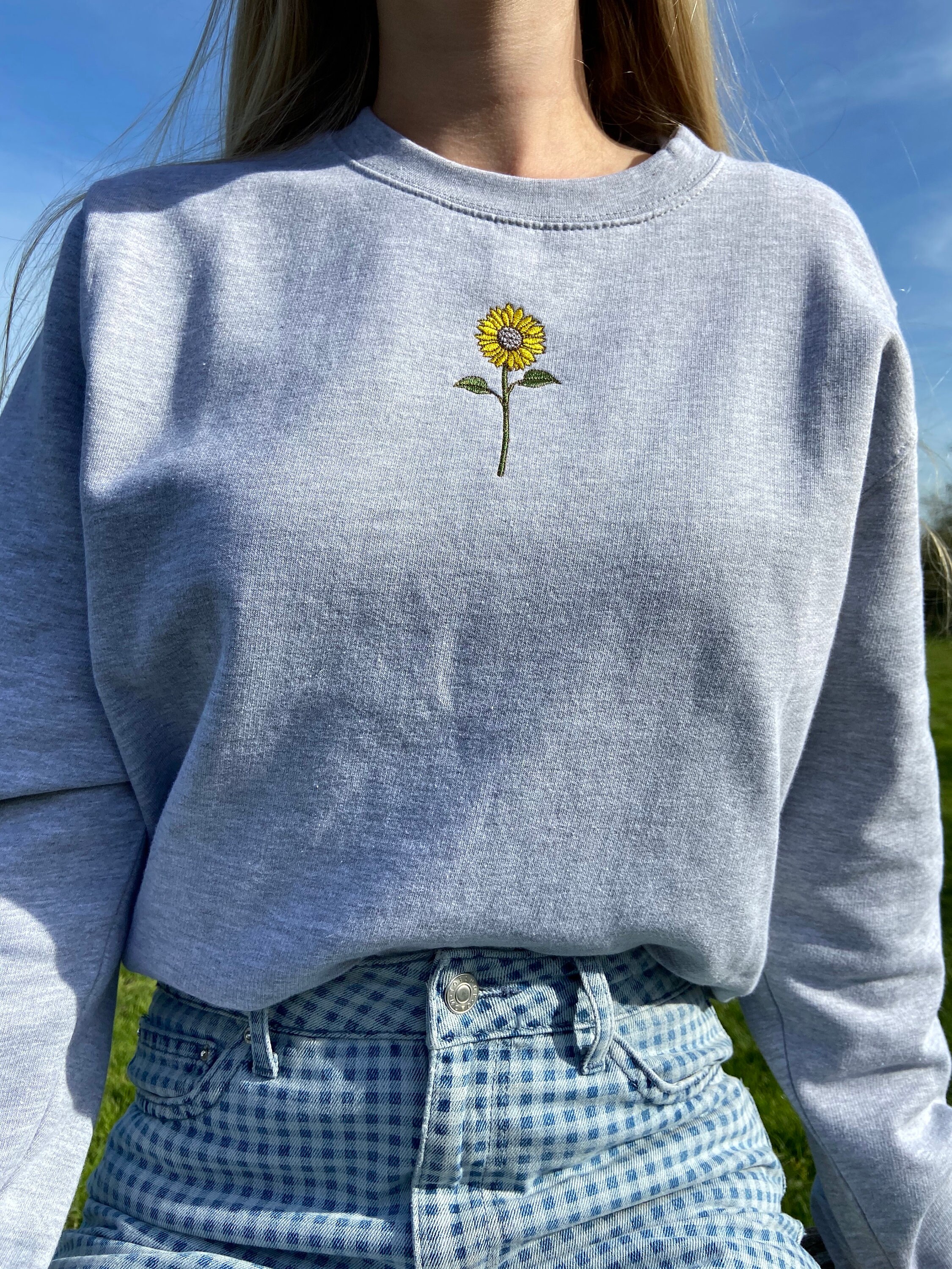 Sunflower Embroidered Sweatshirt, Mothers Day Gift, Eco