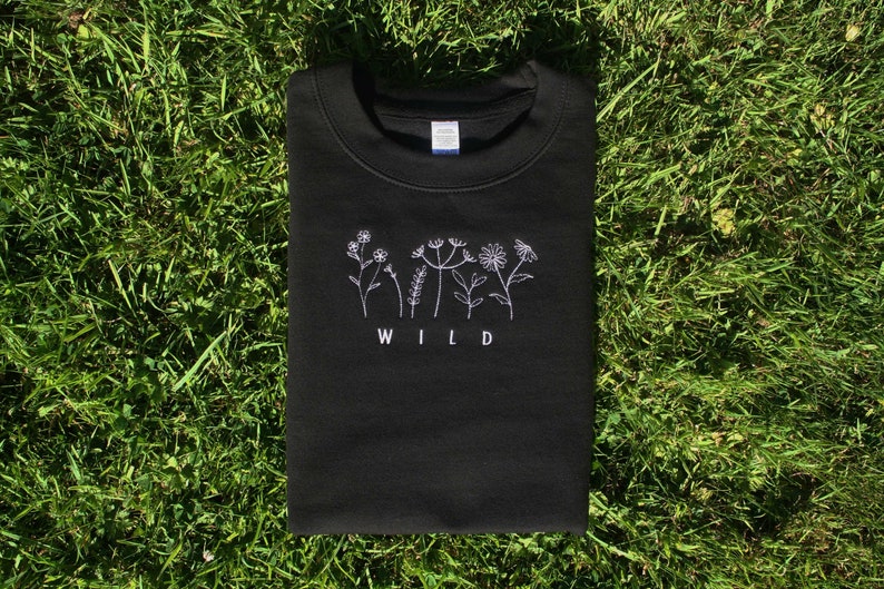 Wild Flower Black Jumper Embroidery Sweatshirt Flowers Etsy