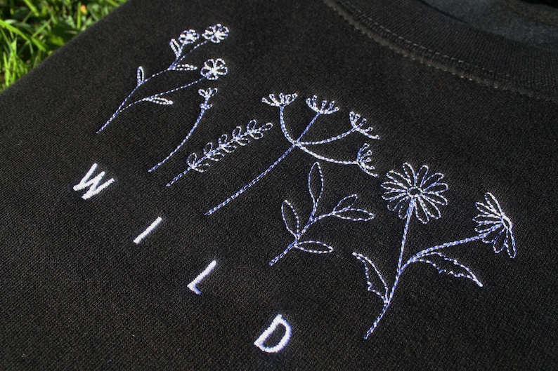 Wild Flower Black Jumper Embroidery Sweatshirt Flowers Etsy