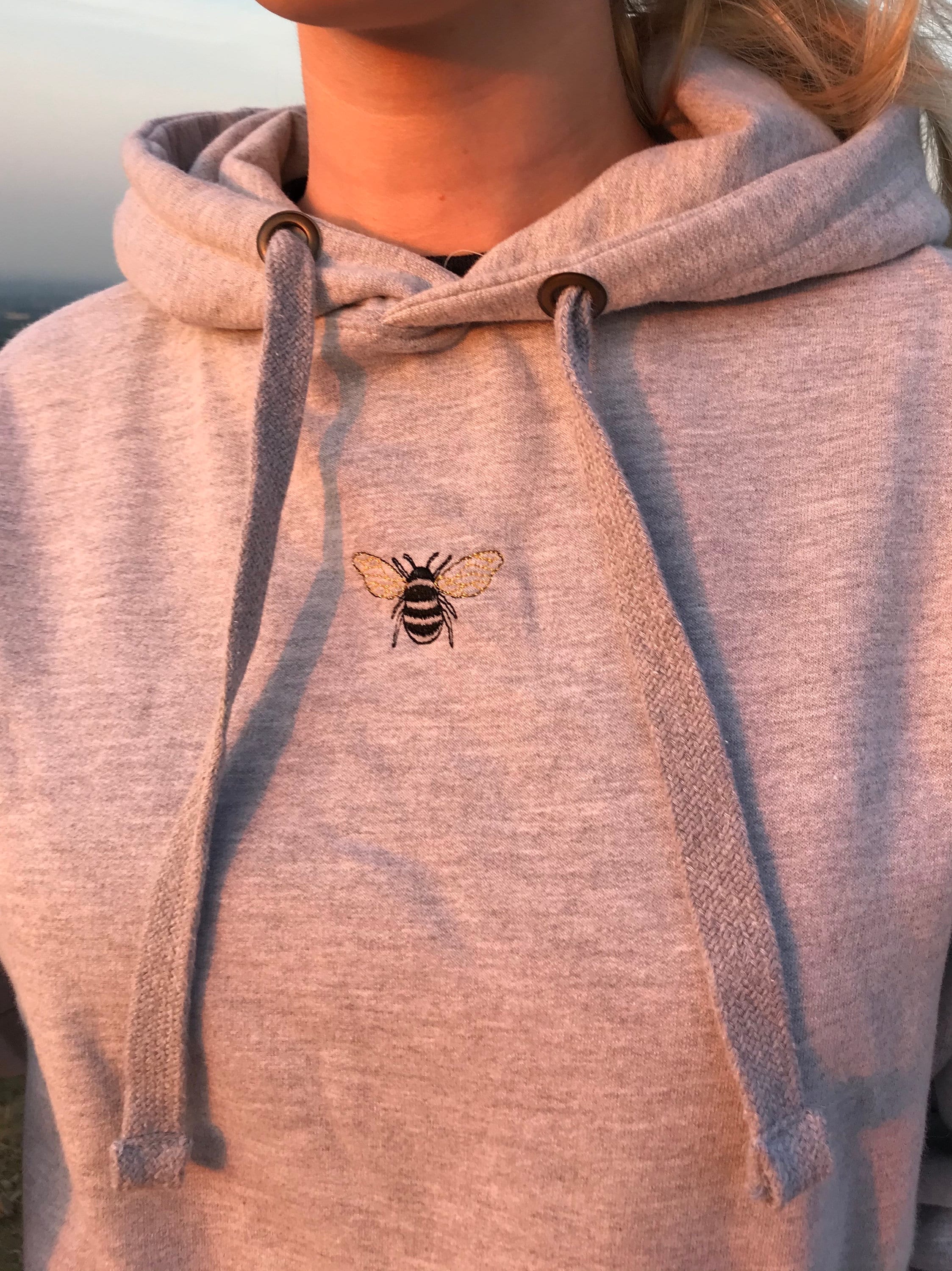 Grey Bee Hoodie, Embroidery, Bumblebee, Loungewear Comfy, Nature Lover, Embroidered, Unisex, Gift, Nature, Gift Idea, Sweater, Jumper