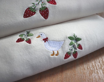 Embroidered Duck and Strawberries Sweatshirt