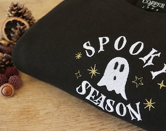 Embroidered Ghost Sweatshirt: Spooky Season Organic Cotton Jumper