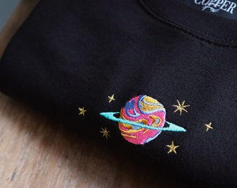 Planet Embroidered Sweatshirt, Retro Space, Solar System, Jumper, Cosmic, Astronomy, Universe, Galaxy, Jupiter, Vintage, Gift Idea