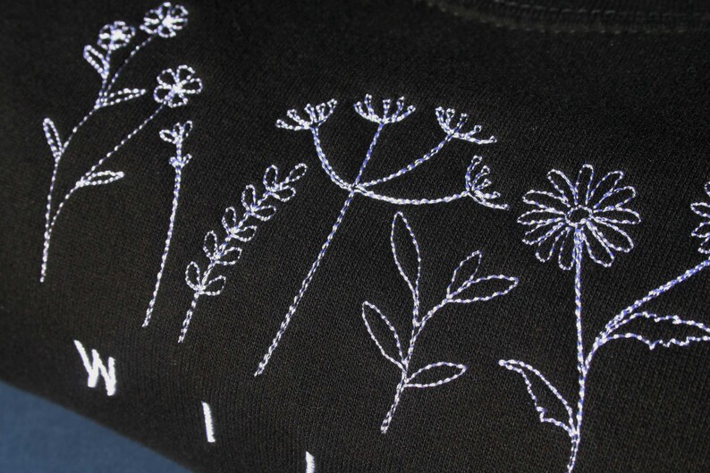 Wild Flower Black Jumper Embroidery Sweatshirt Flowers Etsy