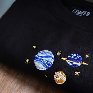 Planet Cluster Embroidered Sweatshirt, Retro Space, Solar System, Jumper, Cosmic, Astronomy, Universe, Galaxy, Jupiter, Vintage, Gift Idea