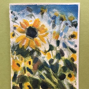 ORIGINAL Aquarell Blanko Karte Sonnenblumenfeld, Kein Print. Muttertag, Danke Geschenk/Karte. Helle alles Gute zum Geburtstag Karte für Sie