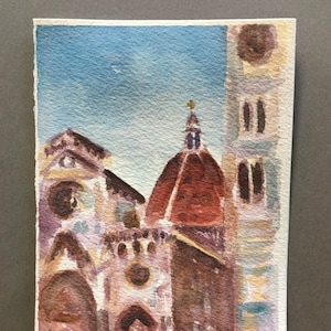 ORYGINALNA akwarelowa kartka z pozdrowieniami, architektura Florencji we Włoszech i obraz Duomo. Nie jest to wydruk, pomysł na prezent urodzinowy i rocznicowy