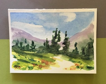 ORIGINAL Grußkarte Rocky Mountains, Wildblumen, Aquarell Malerei Süße Dankeskarte & Geschenk für Sie