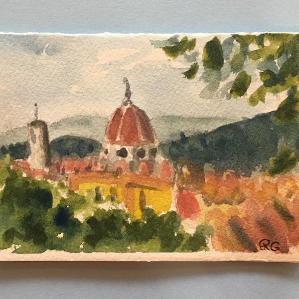 ORIGINAL Watercolor Blank Card. Painting of the Duomo in Florence Italy. Not a print.