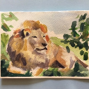 Cartão de felicitações em aquarela ORIGINAL, a suave pintura do leão. Não é uma impressão. Confirmação, Batismo, Aslan, Espiritual, Cristão Obrigado