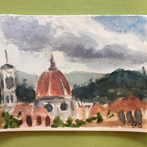 Carte aquarelle ORIGINALE, Cathédrale de Florence Italie, Duomo, Peinture, Merci, Carte d’anniversaire et de retraite. Paysage italien. Pas une impression