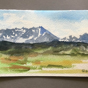 ORIGINAL aquarelle vierge carte de voeux et cadeau. Peinture représentant le Colorado, les montagnes Rocheuses en été. Pas une impression