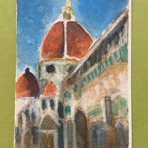 ORIGINAL aquarelle vierge carte de voeux et cadeau. Dôme de Florence, Italie. Pas une impression