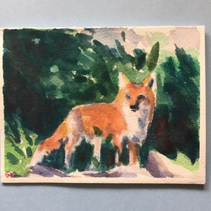 Cartão ORIGINAL com pintura em aquarela. Raposa Vermelha, Não é uma Impressão, Pintura de Vida Selvagem. Cartão/presente para homem ao ar livre/amante da vida selvagem