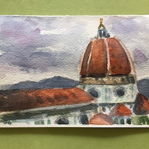 Tarjeta con acuarela ORIGINAL de la catedral del Duomo de Florencia, Italia. Tarjeta de felicitación, aniversario y agradecimiento en blanco/regalo, no es una impresión