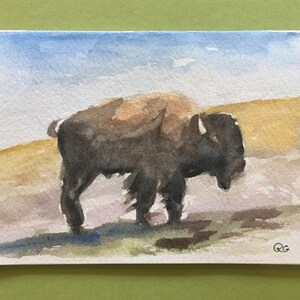 Carte de voeux aquarelle ORIGINALE, peinture buffle/bison. Pas une impression