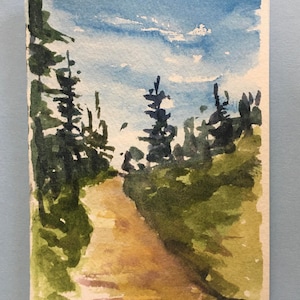 Carte de voeux, de remise des diplômes et de retraite aquarelle ORIGINALE représentant un paysage de sentier de randonnée dans le Colorado. Pas une impression