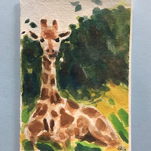 ORIGINAL Aquarell Karte, süße Baby Giraffe Malerei, leere Karte/Geschenk, Spaß & süße Mädchen, Teen Girl Birthday Party Card. Erster Geburtstagskarte
