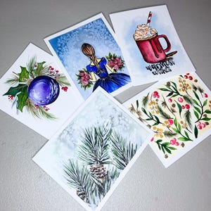 Watercolor Christmas cards, handmade Christmas cards, Christmas card variety pack, hand painted Christmas cards, hand painted holiday cards