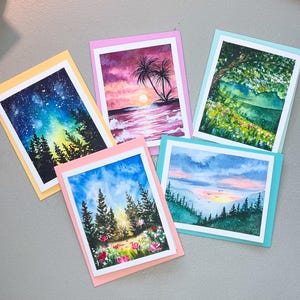 Summer landscape greeting cards, summer thank you cards, hand painted summer watercolor cards, hand painted watercolor landscape stationery
