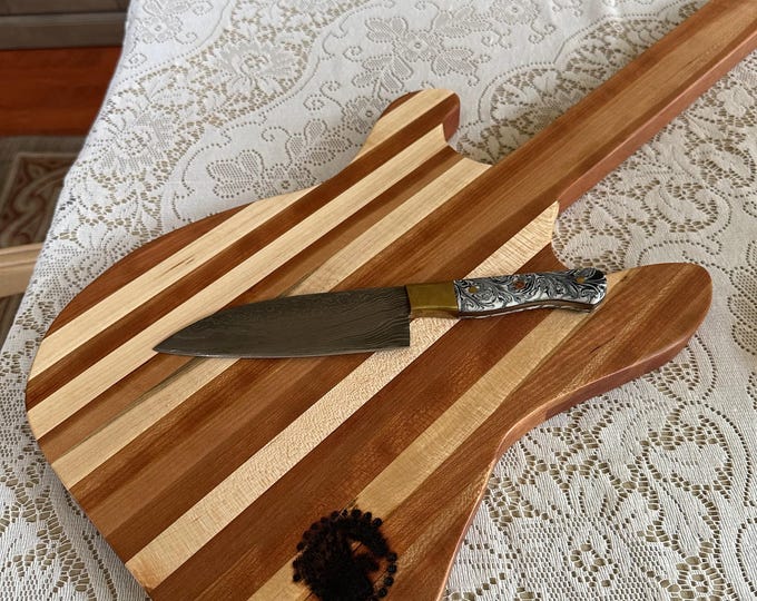 Handcrafted Cherry & Maple Stratocaster Guitar Cutting/Charcuterie Board - Unique Kitchen Art