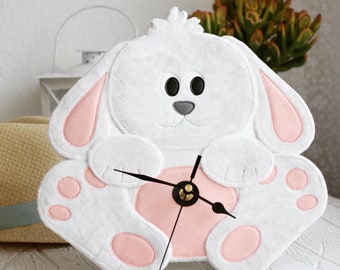 Personalized Wall Clock, Bunny, Fabric Clock, Kids Room Decor