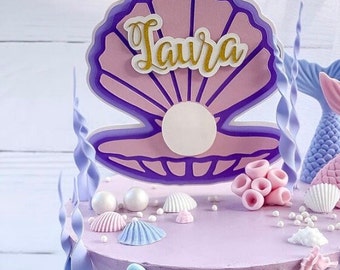 Coquille avec perle 3D Cake Topper / Fête d'anniversaire / Cake Topper avec lumière / Anniversaire de la mer / Anniversaire d'enfant