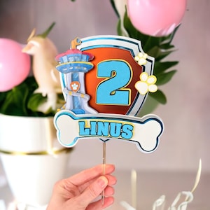 Hund 3D Cake Topper / Geburtstagsparty / Tortentopper Mit Licht / Paw Topper / Puppy Patrol Blau