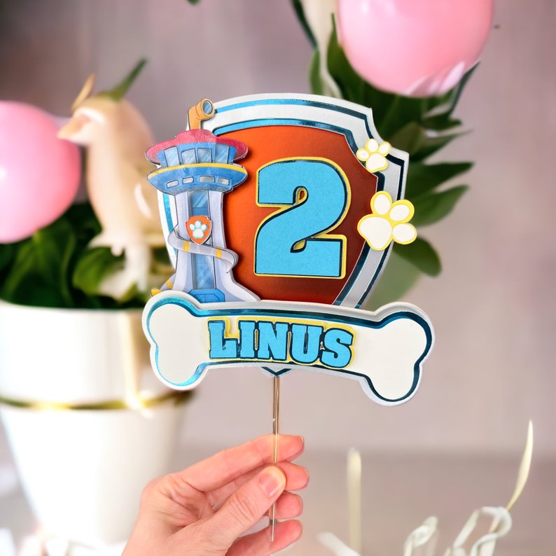 Hund 3D Cake Topper / Geburtstagsparty / Tortentopper Mit Licht / Paw Topper / Puppy Patrol Blau