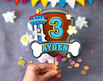 Dog 3D Cake Topper / Fête d’anniversaire / Cake Topper avec lumière / Paw Topper / Puppy Patrol