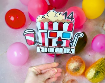 Popcorn Cake 3D Topper / Fête d’anniversaire / Cake Topper avec lumière / Film Party Cinema