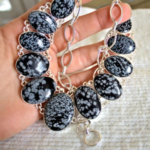 449.5 Tcw. Snowflake Obsidian / Sterling Silver Necklace - Gorgeous Natural Obsidian Gemstone Necklace